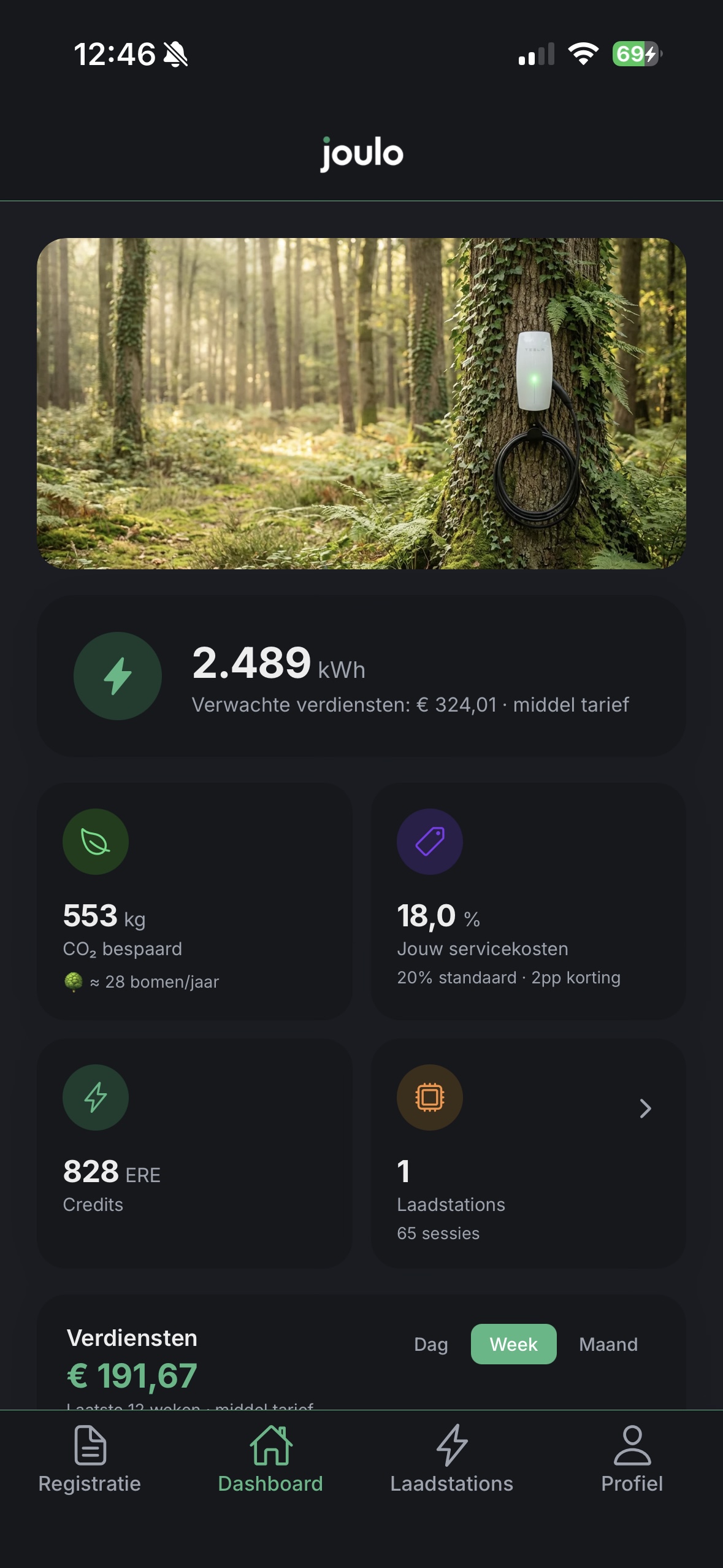 Voorbeeld van de Joulo app op mobiel